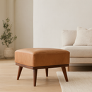 Tan Buffalo Leather Footstool, Upholstered, Nordic Legs