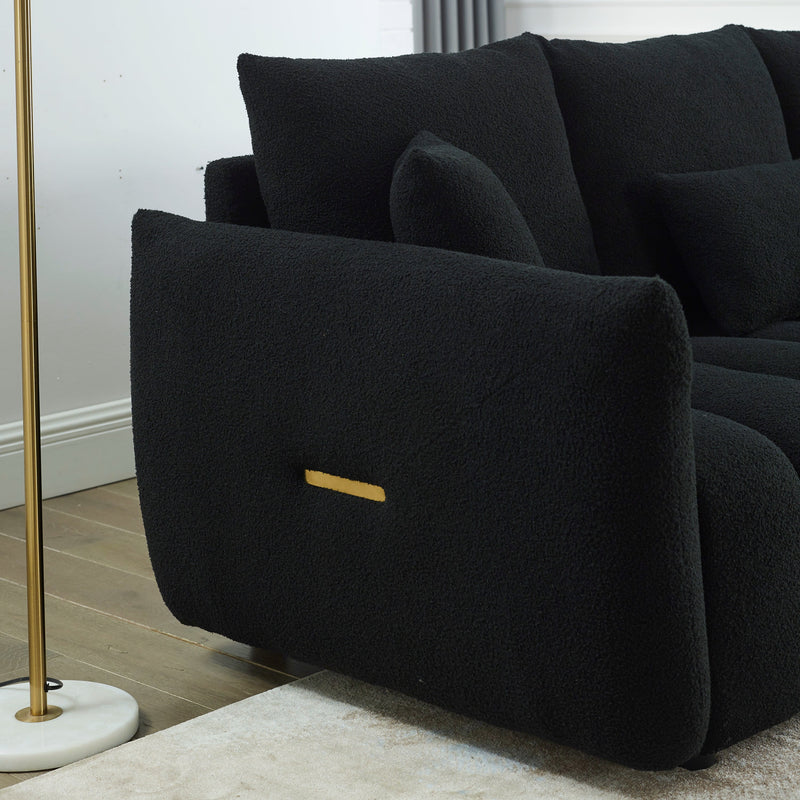 82" Premium Teddy fabric Sofa with 3 Back Pillows and 3 back Cushions Solid Wood Frame 3-Seater Sofa, Oversized Upholstered Chair for Living Room, Bedroom, Apartment and Office