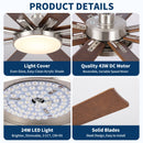 Large Ceiling Fan With Dimmable LED Light 8 Blades Remote Control, Reversible DC Motor by HouseOfZazla