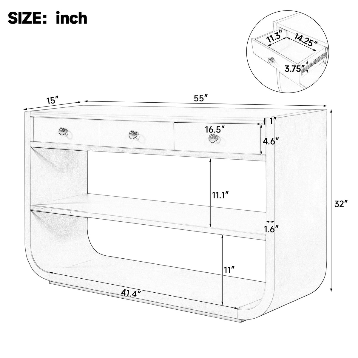 Console Table With 3 Soft Close Drawers & 2 Open Shelves, photo 27 of 40