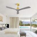 Indoor Ceiling Fan Without Light 3 Solid Wood Blades Remote Control Reversible Dc Motor - Gold by Unique Piece Furniture