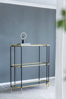 3 Tier Metal Console Table, Mirrored Shelf - Golden Black by HouseOfZazla