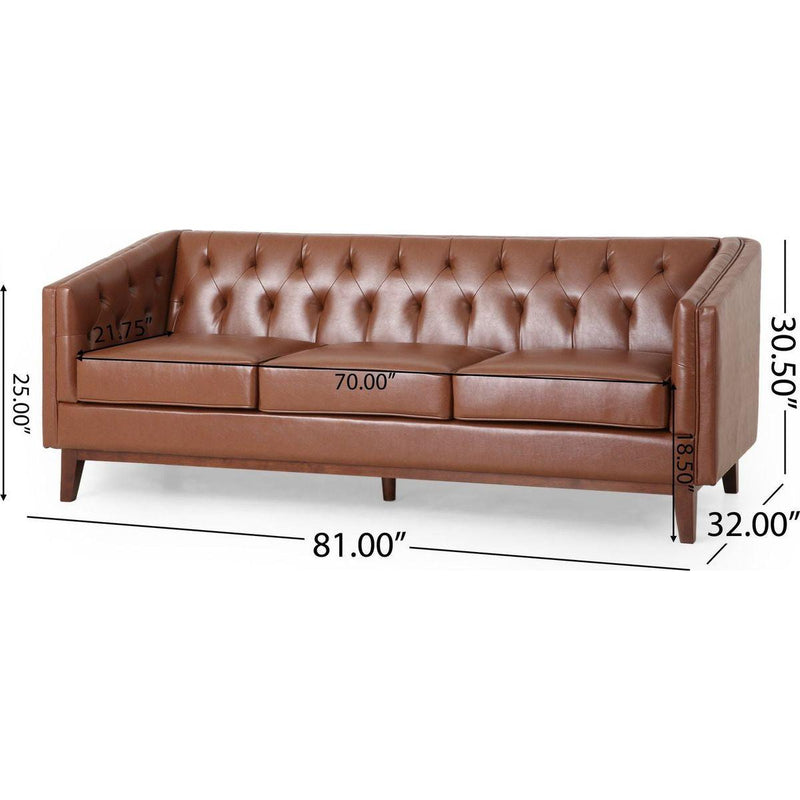81" PU Sofa,Tufted Back,Solid Wood legs,Living Room and Study