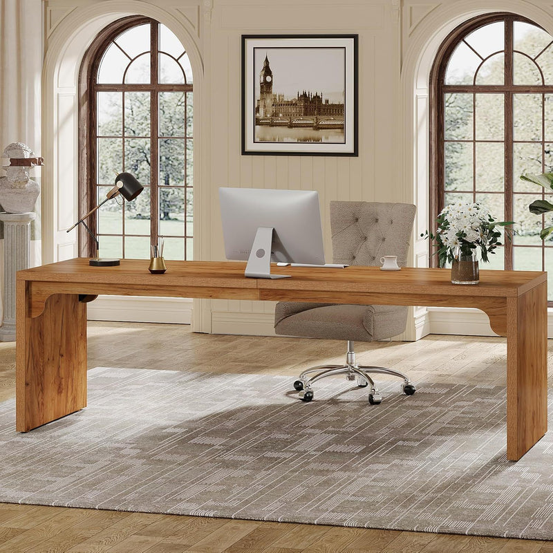 Extra Long 2 Person Computer Desk, Large Workstation - Brown, photo 4 of 4