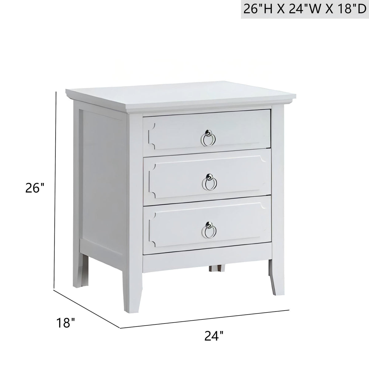 Hammond - 3 Drawer Nightstand - White, photo 4 of 7