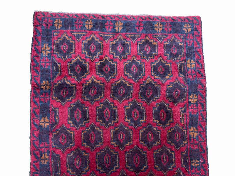 2' 10" X 4'7" Vintage Handmade Tribal Wool Rug Balouchi Rug Afghan Rug Red Blue