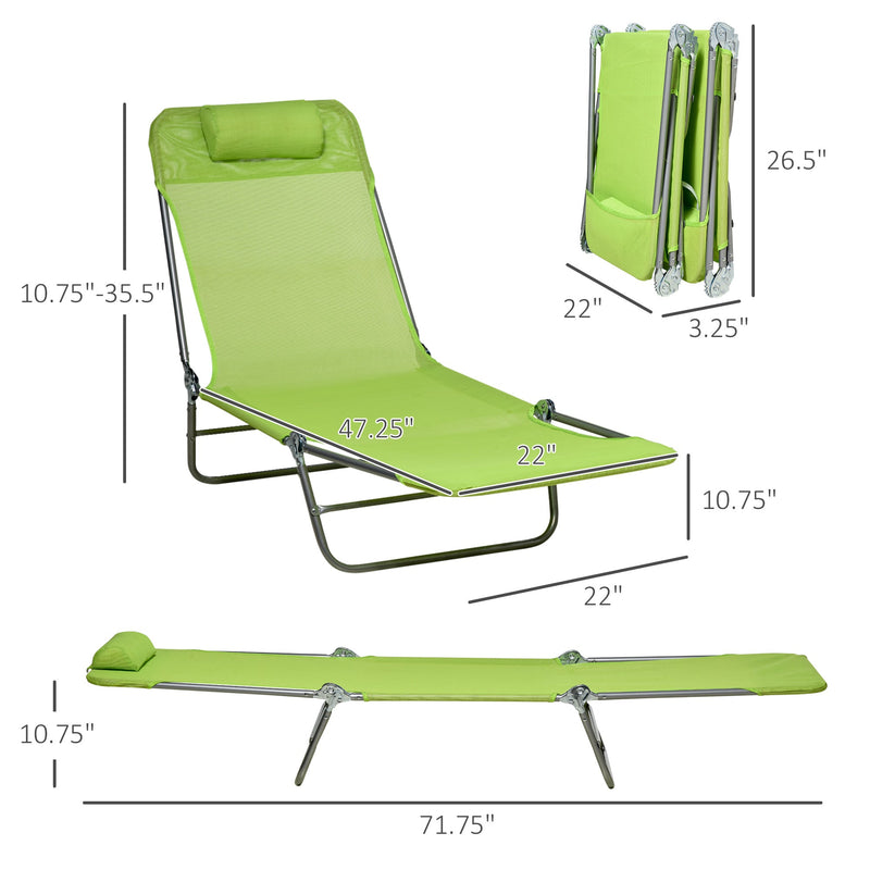 2 Piece Folding Chaise Lounge Chairs, Pool Sun Tanning Chairs, Outdoor Lounge Chairs with 6-Position Reclining Back, Breathable Mesh Seat, Headrest for Beach, Yard, Patio, Green