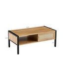 40.16" Rattan Coffee table, sliding door for storage, metal legs, Modern table for living room, natural
