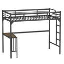 Twin Metal Loft Bed With Desk, Ladder And Guardrails, Bookdesk Under Bed - Black by HouseOfZazla
