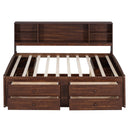 Full Size Captain Bed With Built In Storage Shelves, 4 Drawers And 2 Cabinets - Antique Brown by HouseOfZazla