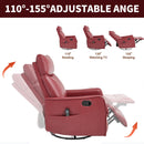 Red Faux Leather Heat Massage Manual Recliner Chair with Rocker and Swivel