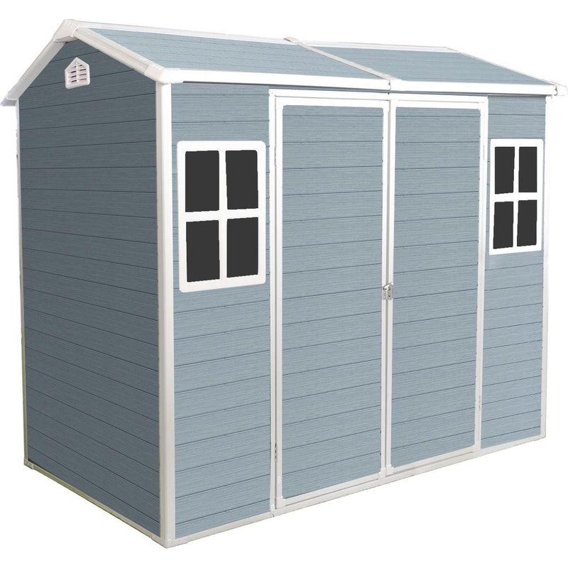 8x4ft Resin Outdoor Storage Shed with Two-Window and Double-Door,Plastic Shed with Floor for Gargen,Patio,Yard,Lawn,Grey