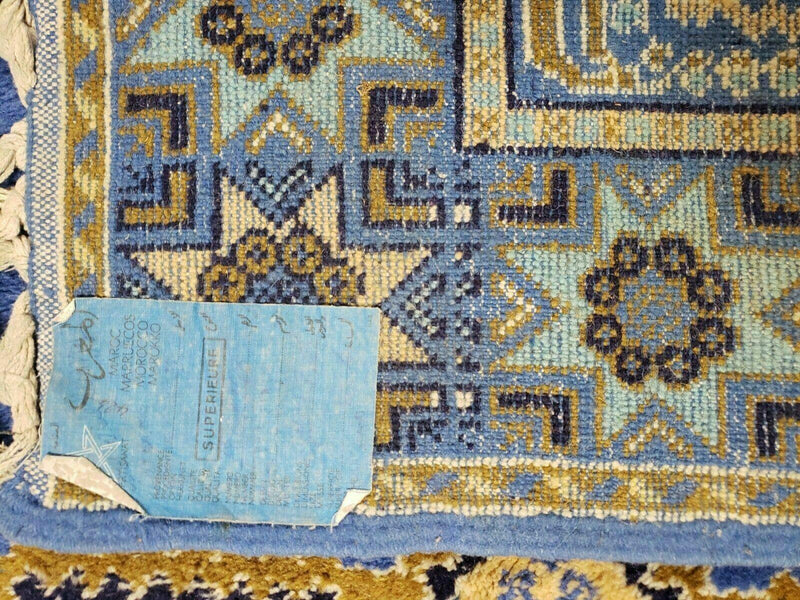 7' X 10' 5" Handmade Moroccan Urban Rabat Wool Carpet Blue Area Rug