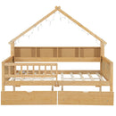 House Style Platform Bed With LED Lights, Storage Shelves, Drawers, And Guardrail by Unique Piece Furniture