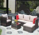 Rattan Patio Furniture Set Wicker Sofa Cushioned Sectional (4 Pieces, Brown) by HouseOfZazla