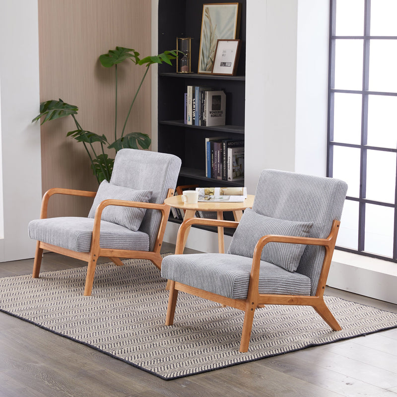 Mid-Century Modern Accent Chair, Arm Chair Living Room Chairs with Pillow Upholstered Reading Chair with Solid Wood Frame &  Living Room Bedroom Balcony (Antique Dark Grey)