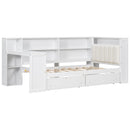 Platform Bed With Upholstered Headboard, Storage Shelves, Drawers, Charging Station, LED Lighting, Built In Desk by HouseOfZazla