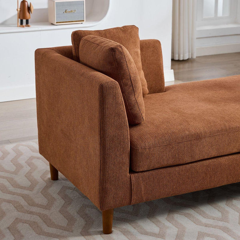 77.95'' Wide Modern Double-Sided Upholstered Chaise Lounge Indoor,Chenille Fabric Sleeper Sofa Couch With 4 Throw Pillows, Daybed with Rubberwood Legs For Living Room, Bedroom, Apartment,Caramel