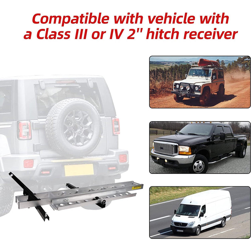 440 lb Capacity Aluminum Motorcycle Carrier with 3.8' Ramp, 2" Receiver Dirt Bike Scooter Hitch-Mounted Rack