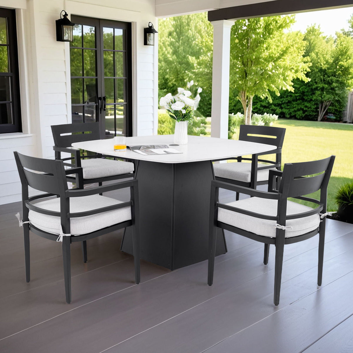 Outdoor Patio Dining Set, Squircle Dining Table, Dining Chairs With Sunbrella Cushions, photo 32 of 40