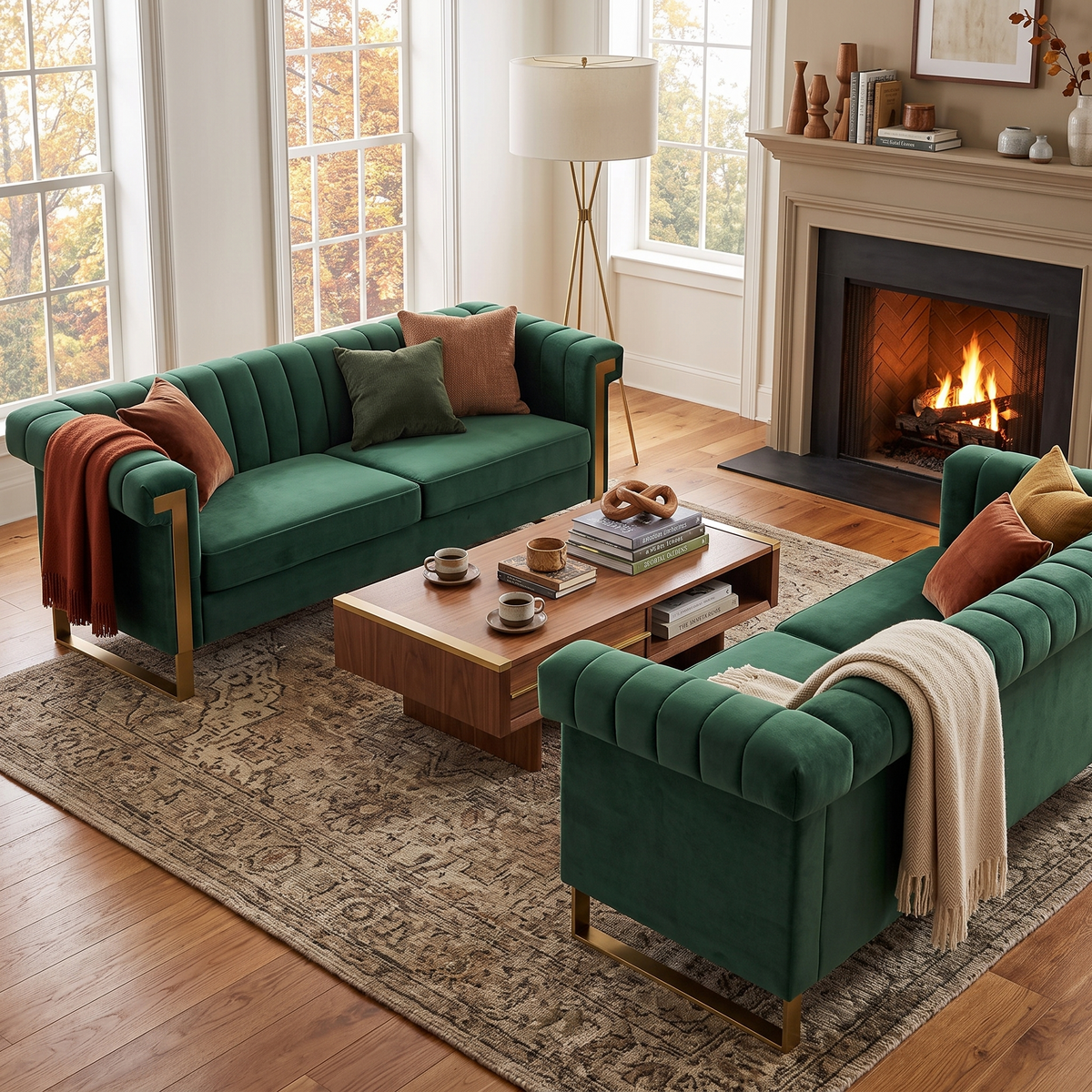 Emerald Green Velvet 2 Piece Sofa Set, photo 3 of 10
