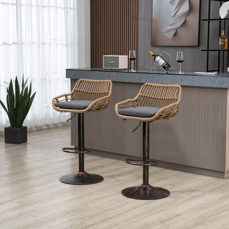 COOLMORE Modern Swivel Bar Stools Set of 2 Adjustable Counter Height Chairs with Footrest in Gray Linen