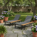 Waterloo Chaise Lounge with Attached Wood Side Table, Set of 2 by HouseOfZazla
