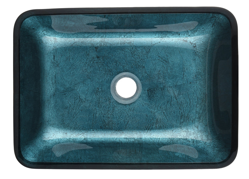 18.125" L -13.0" W -12.0" H Handmade Countertop Glass Rectangular Vessel Bathroom Sink Set in Blue Glass with Matte Black Single-Handle Single Hole Faucet and Pop Up Drain