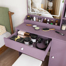 Purple Vanity Desk with Lighted Mirror & Padded Stool