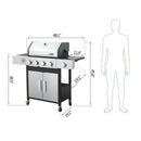 4 Burner Propane Gas Bbq Grill With Side Burner, 46790Btu Output With Enameed Cast Iron Cooking Grids For Outdoor Barbecue, Stainless Steel - Black / Silver by HouseOfZazla
