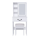 Modern Mini Dressing Table With Led-Lit Mirror & Hidden Storage, Adjustable Brightness Vanity Desk - White by HouseOfZazla
