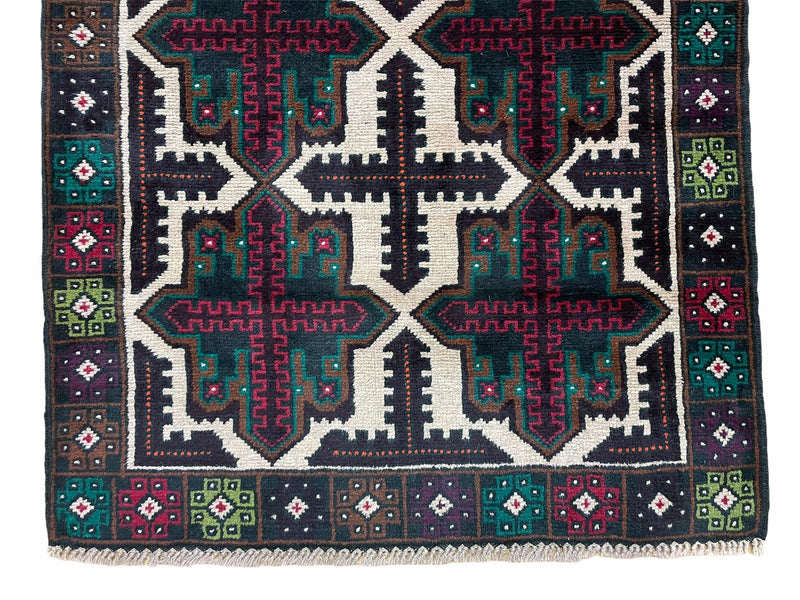 3 X 4.4 Vintage Handmade Tribal Wool Rug Balouchi Rug Afghan Rug Red Beige Green