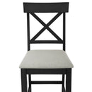 60"Lx30"W Solid Wood Farmhouse Counter Height Dining Table Set with 3-Tier Storage Shelves, Upholstered Dining Chairs for 4, 5-Piece, Gray