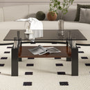 Modern Rectangular Coffee Table With Tempered Transparent Glass Top And Storage Shelf by HouseOfZazla