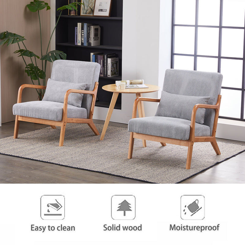 Mid-Century Modern Accent Chair, Arm Chair Living Room Chairs with Pillow Upholstered Reading Chair with Solid Wood Frame &  Living Room Bedroom Balcony (Antique Dark Grey)