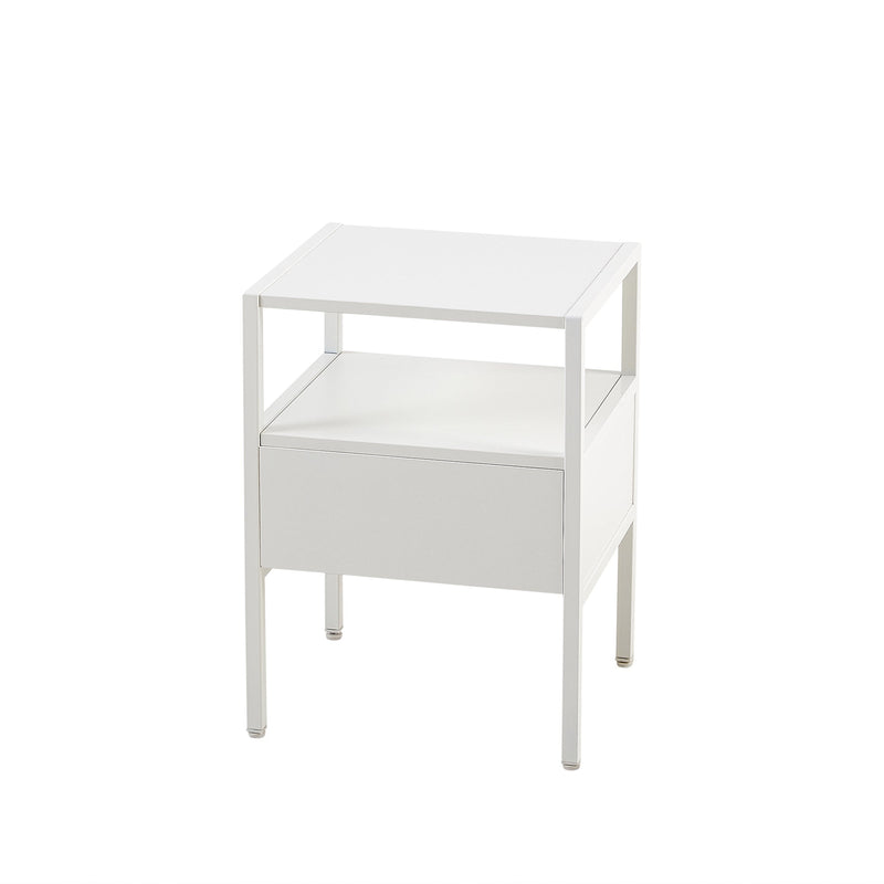 15.75" Rattan End table with drawer, Modern nightstand, metal legs,side table for living room, bedroom,white(1 pc)