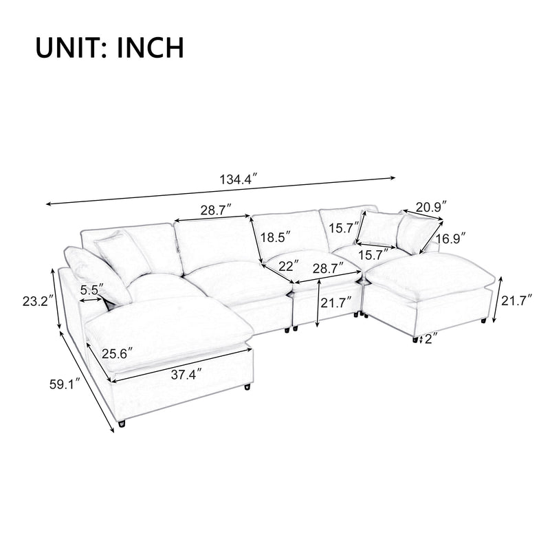 Walker Edison | Linen Modular 134" U-Shape Sectional Sofa with 2 Ottomans