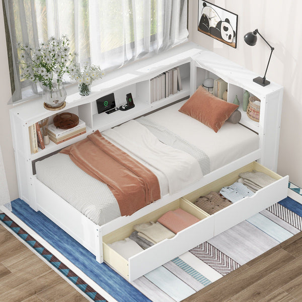 Twin Storage Daybed with Drawers, Cabinets & USB Charging - Light Brown or White, photo 2 of 17