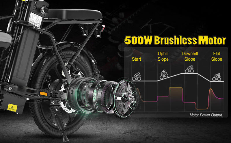 Adult Electric Bicycles 500 W Motor 15.5 MPH Max Speed, 16inch Tire, 42 V 10.4 AH Removable Battery for Electric Bike, Multi-Shock Absorption, City Commuter, Fold able Adult Electric Bicycle