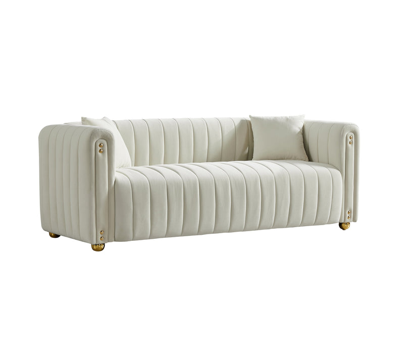 79.92" Modern Vertical Channel Tufted Velvet Sofa,Comfortable Sofa for Living Room-White