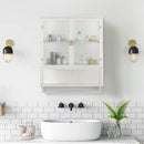 23.62"Glass Doors Modern Two-door Wall Cabinet with Featuring Two-tier Enclosed Storage, an Open Shelf, and Towel Rack, for Entryway Living Room Bathroom Dining Room