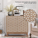 Geometric Design Sideboard With 2 Doors And Adjustable Shelves - Tangerine / Walnut by HouseOfZazla