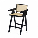 Modern Minimalist Bar Stool With Cane Seat - Black / Natural by HouseOfZazla