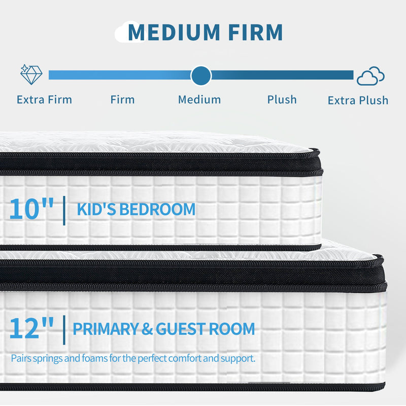 12 Inch Twin XL Breathable Cool Cover Certipur-US Memory Foam Individual Pocket Spring Hybrid Mattress