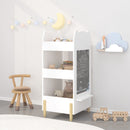 Bear Shaped Bookshelf With Chalkboard Side, 3-Tier Storage Organizer For Playroom - White