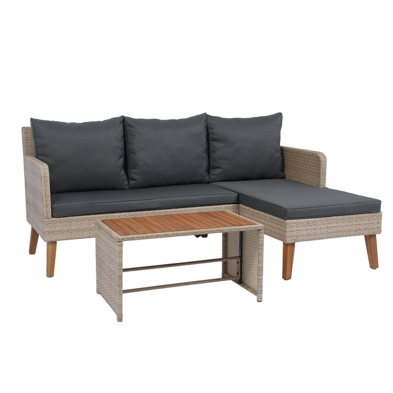 Walker Edison | Wicker Weather Proof 3 Piece Patio Sectional Chat Set