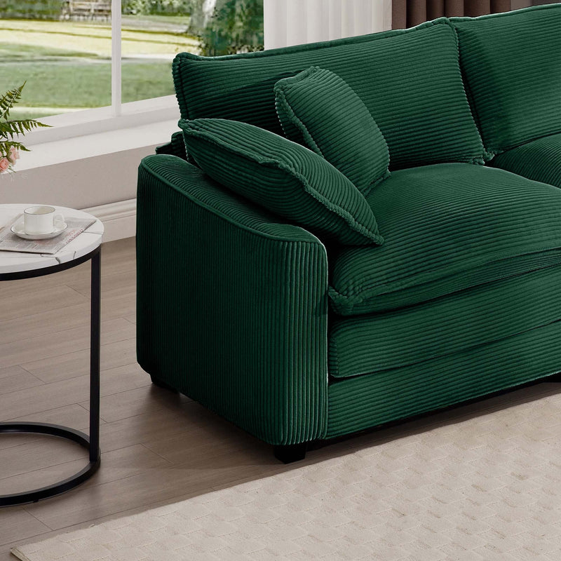 Classic Modern Comfortable Single Chair Deep Seat Sofa with Footstool, Green Corduroy Fabric, Living Room & Bedroom