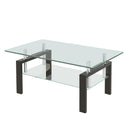 Tempered Clear Glass Coffee Table, 2-Layers Coffee Table Living Room Center Table - Black by Unique Piece Furniture