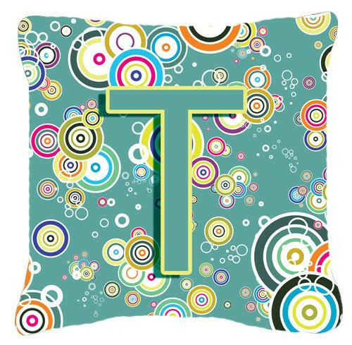 Letter T Circle Circle Teal Initial Alphabet Canvas Fabric Decorative Pillow CJ2015-TPW1414