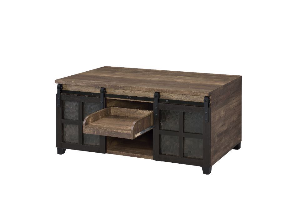 Nineel - Coffee Table - Obscure Glass, Rustic Oak & Black, photo 4 of 7